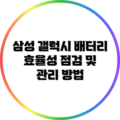 삼성 갤럭시 배터리 효율성 점검 및 관리 방법