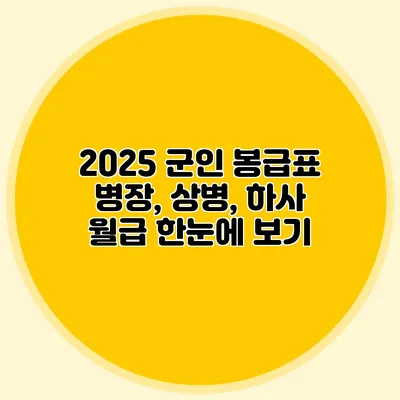 2025 군인 봉급표: 병장, 상병, 하사 월급 한눈에 보기