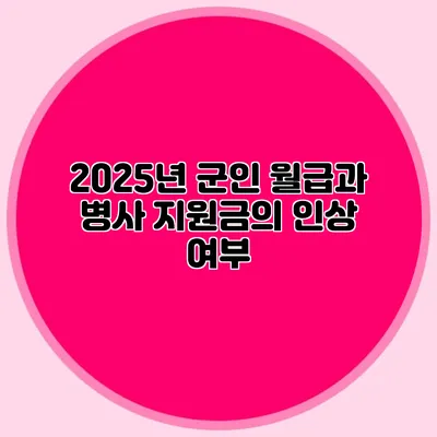 2025년 군인 월급과 병사 지원금의 인상 여부