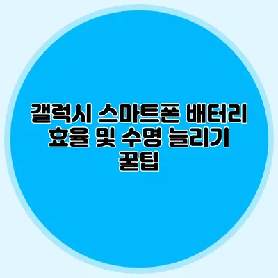 갤럭시 스마트폰 배터리 효율 및 수명 늘리기 꿀팁