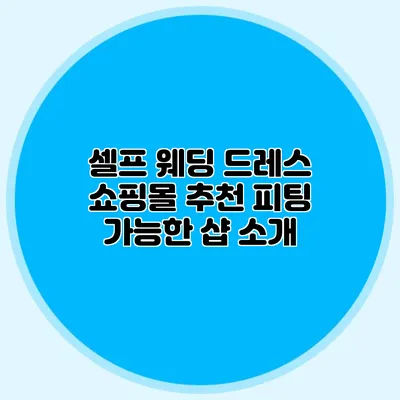 셀프 웨딩 드레스 쇼핑몰 추천: 피팅 가능한 샵 소개