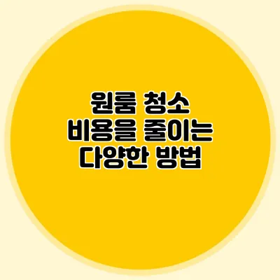 원룸 청소 비용을 줄이는 다양한 방법