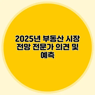 2025년 부동산 시장 전망 전문가 의견 및 예측
