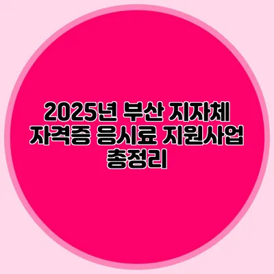 2025년 부산 지자체 자격증 응시료 지원사업 총정리