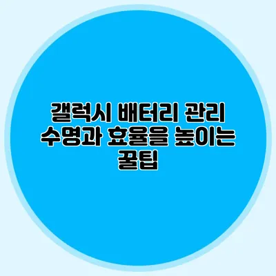 갤럭시 배터리 관리 수명과 효율을 높이는 꿀팁