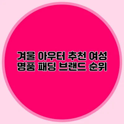 겨울 아우터 추천 여성 명품 패딩 브랜드 순위