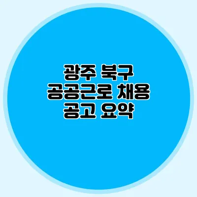 광주 북구 공공근로 채용 공고 요약