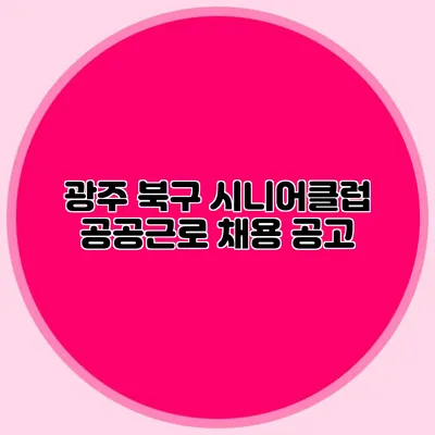 광주 북구 시니어클럽 공공근로 채용 공고