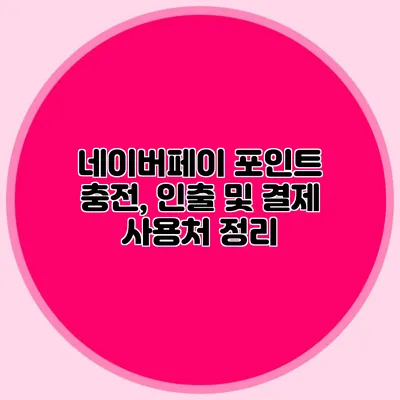 네이버페이 포인트 충전, 인출 및 결제 사용처 정리