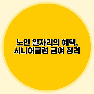 노인 일자리의 혜택, 시니어클럽 급여 정리