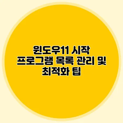윈도우11 시작 프로그램 목록 관리 및 최적화 팁