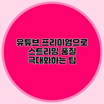 유튜브 프리미엄으로 스트리밍 품질 극대화하는 팁